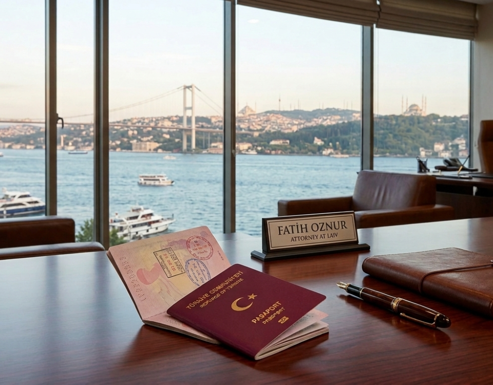 Turkish passport on attorney's desk with Bosphorus view — Turkish citizenship by investment by Oznur & Partners